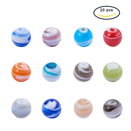 PandaHall Elite Mixed Color 12mm Round Evil Eye Lampwork Beads Handmade Beads for Jewelry Making, about 20pcs/box