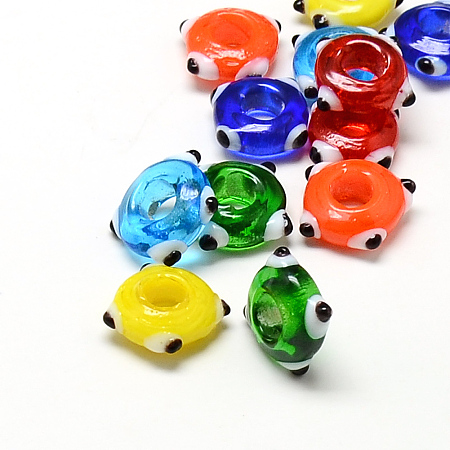 Honeyhandy Handmade Lampwork Beads, Donut, Large Hole Beads, Mixed Color, 17~18x16~18x5~6mm, Hole: 6mm