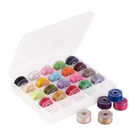 PandaHall Elite 1 Box of 25 Pcs Bobbins and Sewing Thread for Brother Singer Babylock Janome Kenmore Sewing Findings(Assorted Colors)