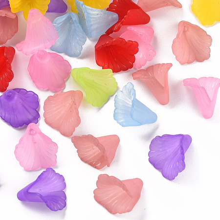ARRICRAFT Transparent Acrylic Bead Caps, Trumpet Flower Beads, Frosted, Flower, Mixed Color, 18x18x17mm, Hole: 1.5mm, about 580pcs/500g