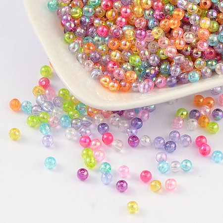 Arricraft Eco-Friendly Transparent Acrylic Beads, Round, AB Color, Mixed Color, 4mm, Hole: 1.5mm, about 14000pcs/500g