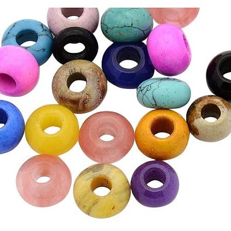 20 Pcs 12mm Mixed Color Rondelle Gemstone European Beads, Large Hole Beads, Rondelle