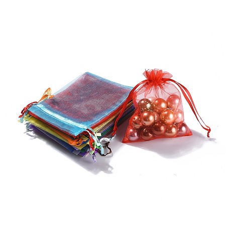 Honeyhandy Mixed Color Organza Gift Bags, Jewelry Mesh Pouches for Wedding Party Christmas Gifts Candy Bags, Rectangle, about 10cm wide, 12cm long