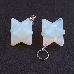 Honeyhandy Opalite Pendants, with 201 Stainless Steel Split Rings, Stainless Steel Color, Merkaba Star, 22~23x16.5~17x19mm, Hole: 6mm