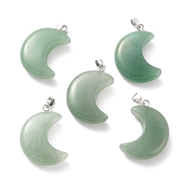 Honeyhandy Natural Green Aventurine Pendants, with Platinum Brass Loops, Moon, 29x18~21x7~10mm, Hole: 6x3mm