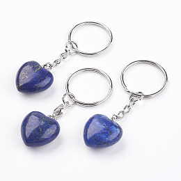 Honeyhandy Natural Lapis Lazuli Keychain, with Platinum Iron Findings, Heart, 72mm