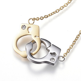 Honeyhandy 304 Stainless Steel Pendant Necklaces, with Rhinestone, Handcuffs, Golden & Stainless Steel Color, 17.32 inch(44cm)