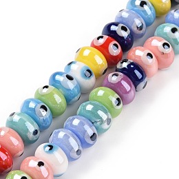 Handmade Procelain Beads Strands, Abacus with Evil Eyes, Colorful, 8.5x5mm, Hole: 1.5mm, about 55pcs/strand, 11.57''(29.4cm)