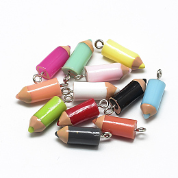 Honeyhandy Resin Pendants, with Iron Findings, Crayon, Mixed Color, 23~25x7.5mm, Hole: 1.8mm