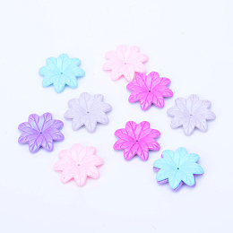 Opaque Acrylic Bead Caps, Flower, Mixed Color, 36x36x6.5mm, Hole: 1.5mm, about 180pcs/500g