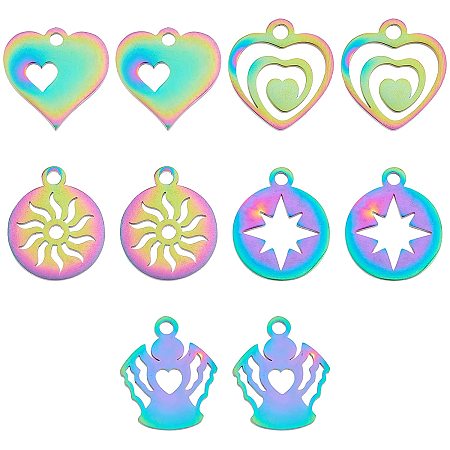 UNICRAFTALE 10pcs 5 Styles 201 Stainless Steel Charms Multi-Color Cutout Pendant Anti-Allergic Metal Pendant Suitable for DIY Jewelry Making