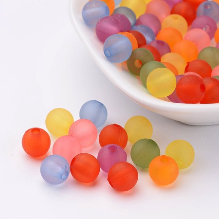 Arricraft Mixed Color Frosted Round Shaped Transparent Acrylic Beads, Dyed, about 8mm in  diameter, hole: 1.5mm