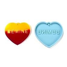 Honeyhandy DIY Pendant Silicone Molds, Resin Casting Molds, For UV Resin, Epoxy Resin Jewelry Making, Valentine's Day Theme, Heart with Word BE MINE, Deep Sky Blue, 63x70x7mm, Hole: 3mm