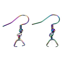 Honeyhandy Ion Plating(IP) Rainbow Color 304 Stainless Steel Hooks, Ear Wire, with Ice Pick Pinch Bails, 27x20mm, 21 Gauge, Pin: 0.7mm