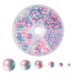 Honeyhandy Rainbow ABS Plastic Imitation Pearl Beads, Gradient Mermaid Pearl Beads, Round, Hot Pink, 3mm/4mm/6mm/8mm/10mm/12mm, Hole: 1~2mm, 564pcs/box