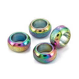 Honeyhandy Ion Plating(IP) Frosted 201 Stainless Steel European Beads, Rondelle, Rainbow Color, 8x4mm, Hole: 5mm