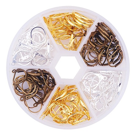 PandaHall Elite 15mm Brass Lever Back Hoop Earring 3 Mixed Colors in One Box for Jewelry Making, about 120pcs/box