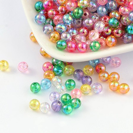 Arricraft Eco-Friendly Transparent Acrylic Beads, Round, AB Color, Mixed Color, 6mm, Hole: 1.5mm, about 4000 pcs/500g