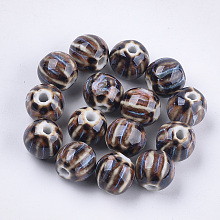 Honeyhandy Handmade Porcelain Beads, Fancy Antique Glazed Porcelain, Round, Colorful, 11~12x10~11x10~10.5mm, Hole: 2~2.5mm