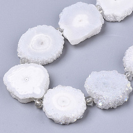 Honeyhandy Electroplated Natural Quartz Beads Strands, Solar Quartz, Flower, White, 12~25x12~25x5mm, Hole: 1.2mm, about 9~10pcs/strand, 7.87 inch(20cm)