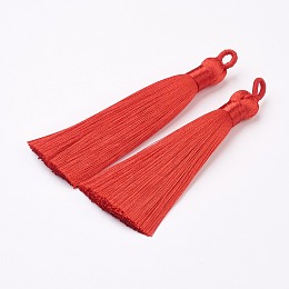 Honeyhandy Nylon Tassels Big Pendant Decorations, Orange Red, 83~92x9~10mm, Hole: 1.5~4mm