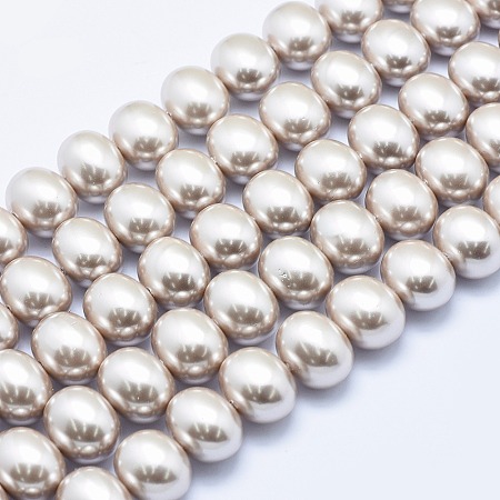 Arricraft Electroplate Shell Pearl Beads Strands, Oval, Beige, 13x16x12mm, Hole: 1mm; about 31pcs/strand, 15.7 inches(40cm)