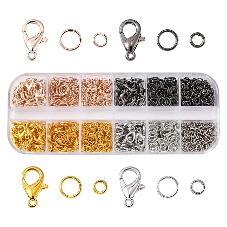 Honeyhandy DIY Jewelry Making Finding Kit, Including Iron Open Jump Rings, Zinc Alloy Lobster Claw Clasps, Mixed Color, Jump Rings: 840pcs/box
