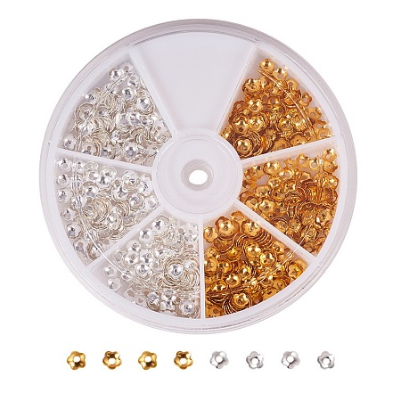 PandaHall Elite About 850Pcs Brass Bead Caps Sets for Jewelry Making Findings Diameter 4mm Mixed Color