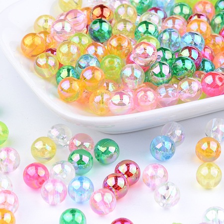 Arricraft Environmental Transparent Acrylic Beads, Round, AB Color, Mixed Color, 8mm, Hole: 1.5mm; about 2000 pcs/bag