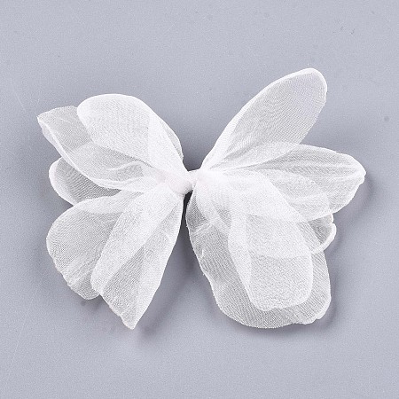 Honeyhandy Bowknot Organza Ornament Accessories, For DIY Jewelry Making Craft, White, 85~92x37~50mm