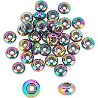 UNICRAFTALE 30pcs 8mm Rainbow Color Spacer Beads Stainless Steel with Rubber Inside Slider Beads Stopper Round Beads for Necklaces and Bracelets for Jewelry Making Rubber Hole 2 mm