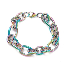 Honeyhandy 304 Stainless Steel Figaro Chain Bracelets, with Lobster Claw Clasps, Rainbow Color, 8-1/4 inch(21cm)