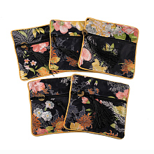 Honeyhandy Retro Square Cloth Zipper Pouches, with Tassel and  Flower Pattern, Black, 11.5x11.5cm