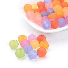 Honeyhandy Round Transparent Acrylic Beads, Frosted, Mixed Color, 10mm, Hole: 2mm, about 880pcs/500g