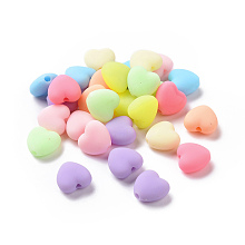 Honeyhandy Rubberized Style Acrylic Beads, Heart, Mixed Color, 10x11x6mm, Hole: 1.8mm, 1190pcs/500g