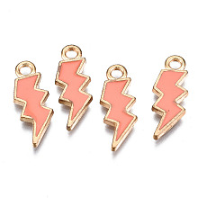 Honeyhandy Alloy Enamel Pendants, Lightning Bolt, Light Gold, Salmon, 20x7x1.5mm, Hole: 2mm