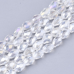 Honeyhandy Electroplate Glass Beads Strands, AB Color Plated, Faceted, Teardrop, Clear AB, 7.5~8x6mm, Hole: 1mm, about 66~68pcs/strand, 22.6 inch