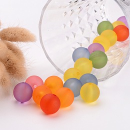 Arricraft Transparent Acrylic Beads Mix, Round, Frosted, Assorted Colors, about 16mm in diameter, hole: 2mm, about 220pcs/500g