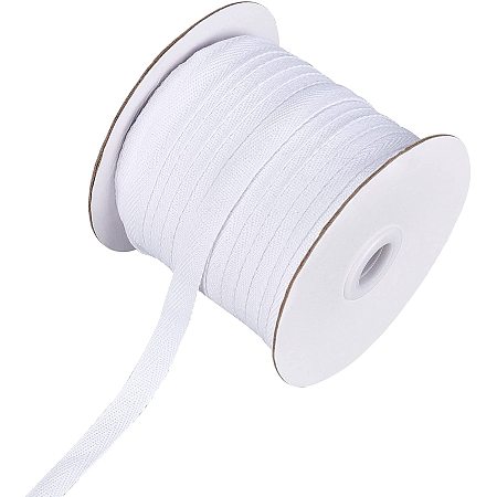 NBEADS 80 Yards(73.15m)/Roll Cotton Tape Ribbons, Herringbone Cotton Webbings, 10mm Wide Flat Cotton Herringbone Cords for Knit Sewing DIY Crafts, White