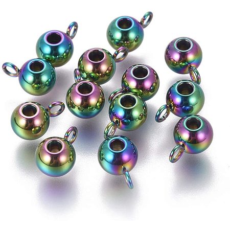 UNICRAFTALE 20PCS 2mm Inner Diameter Hanger Links Stainless Steel Rondelle Bail Beads Multi-Color Bail Beads Connector for Jewelry Findings Making 9x5x6mm, Hole 2mm