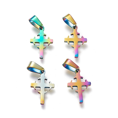 ARRICRAFT Vacuum Plating 304 Stainless Steel Pendants, Cross, for Easter, Rainbow, Multi-color, 20x13x1.5mm, Hole: 3.5x7mm