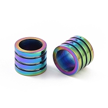 Honeyhandy 304 Stainless Steel Beads, Large Hole Beads, Grooved, Column, Rainbow Color, 10x8mm, Hole: 7mm