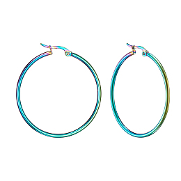 Honeyhandy 304 Stainless Steel Big Hoop Earrings, Hypoallergenic Earrings, Ring Shape, Rainbow Color, 12 Gauge, 44~46x2mm, Pin: 0.7~1.3x0.68mm