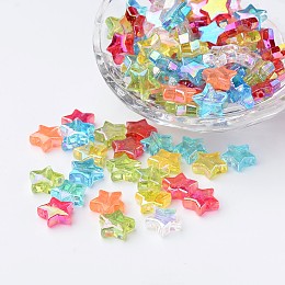 Honeyhandy Eco-Friendly Transparent Acrylic Beads, Star, Mixed Color, AB Color, about 10mm in diameter, 4mm thick, hole:1.5mm