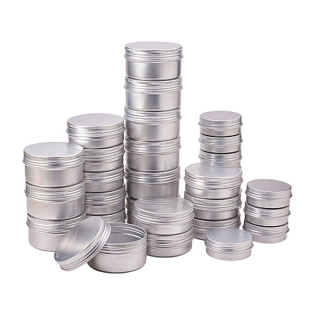 PandaHall Elite 1oz 2oz 2.7oz 30 Pack Silver Aluminum Round Tins Empty Slip Slide Round Containers Bottle with Screw Lid for Lip Balm, Crafts, Cosmetic, Candles, Travel Storage