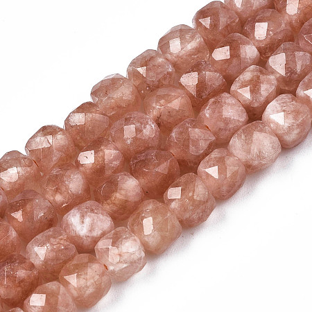 Natural Quartz Beads Strands, Dyed, Faceted, Cube, Dark Salmon, 5.5x6x6mm, Hole: 1mm, about 61~62pcs/srand, 12.99 inch~13.19 inch(33cm~33.5cm)