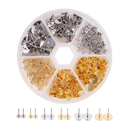 Pandahall Elite Golden & Stainless Steel Color 304 Stainless Steel Earrings Studs Components 12x4-8mm Earring Findings, about 300pcs/box