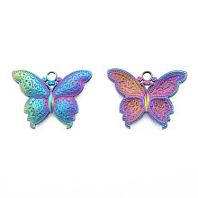 Honeyhandy Ion Plating(IP) 201 Stainless Steel Pendants, Butterfly, Rainbow Color, 19x25x2mm, Hole: 2.5mm