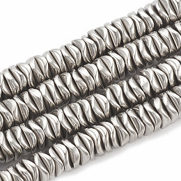 Honeyhandy Electroplate Non-magnetic Synthetic Hematite Beads Strands, Wavy, Flat Round/Disc, Platinum Plated, 6~6.5x6~6.5x1.5~2mm, Hole: 1mm, about 215pcs/strand, 16.14 inch