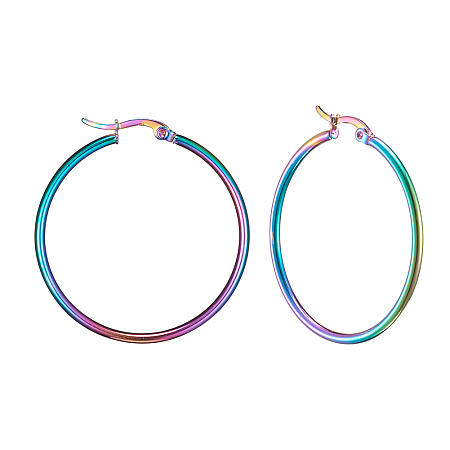 NBEADS 304 Stainless Steel Big Hoop Earrings, Hypoallergenic Earrings, Ring Shape, Multi-color, 12 Gauge, 39~41x2mm; Pin: 0.7x1mm